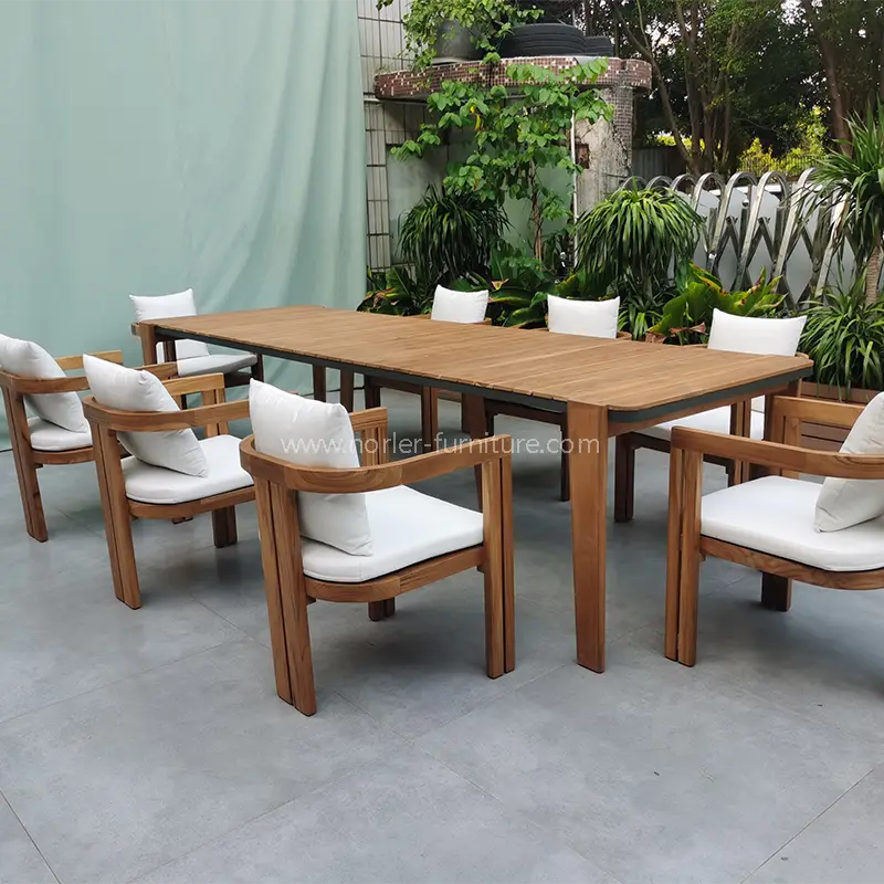 Tavolo da pranzo in legno in teak esterno resistente Tavolo da pranzo in legno in teak esterno resistente