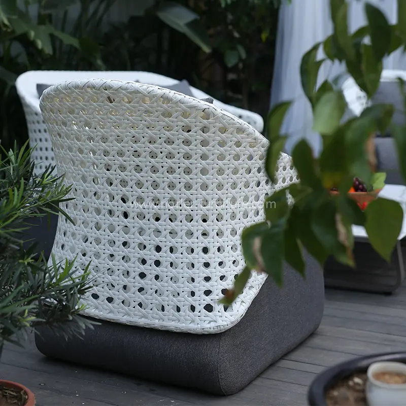 Outdoor Aluminum Frame White Hand Woven Rattan Backrest Sofa