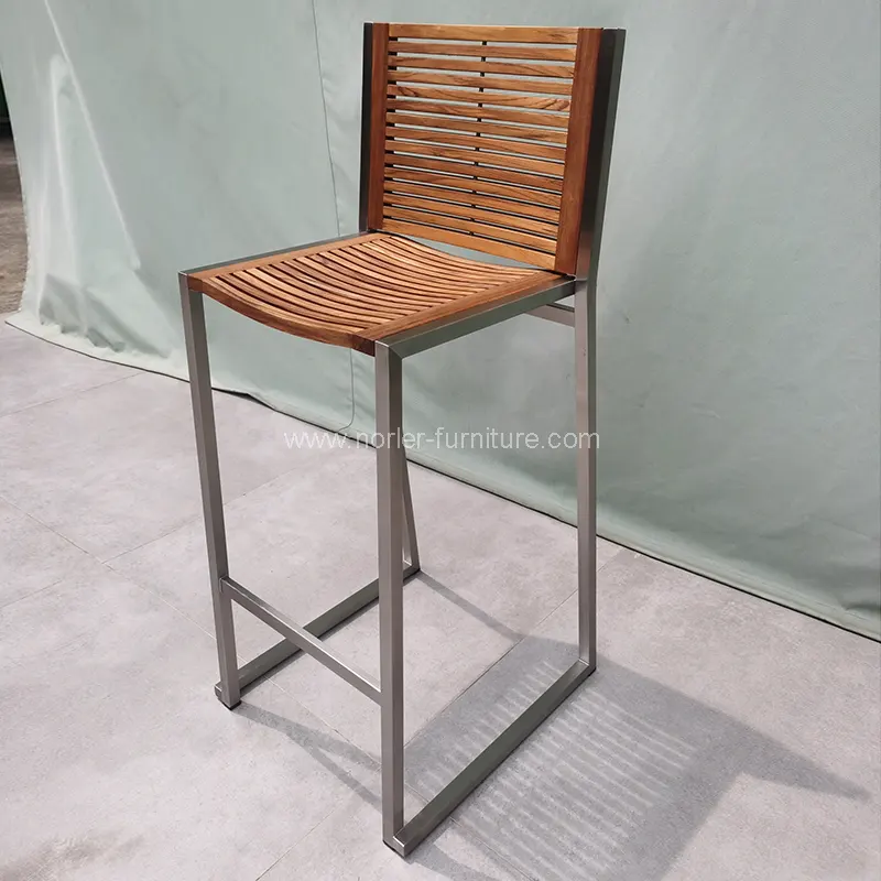 Moderna sedia da bar in teak in acciaio inossidabile esterno