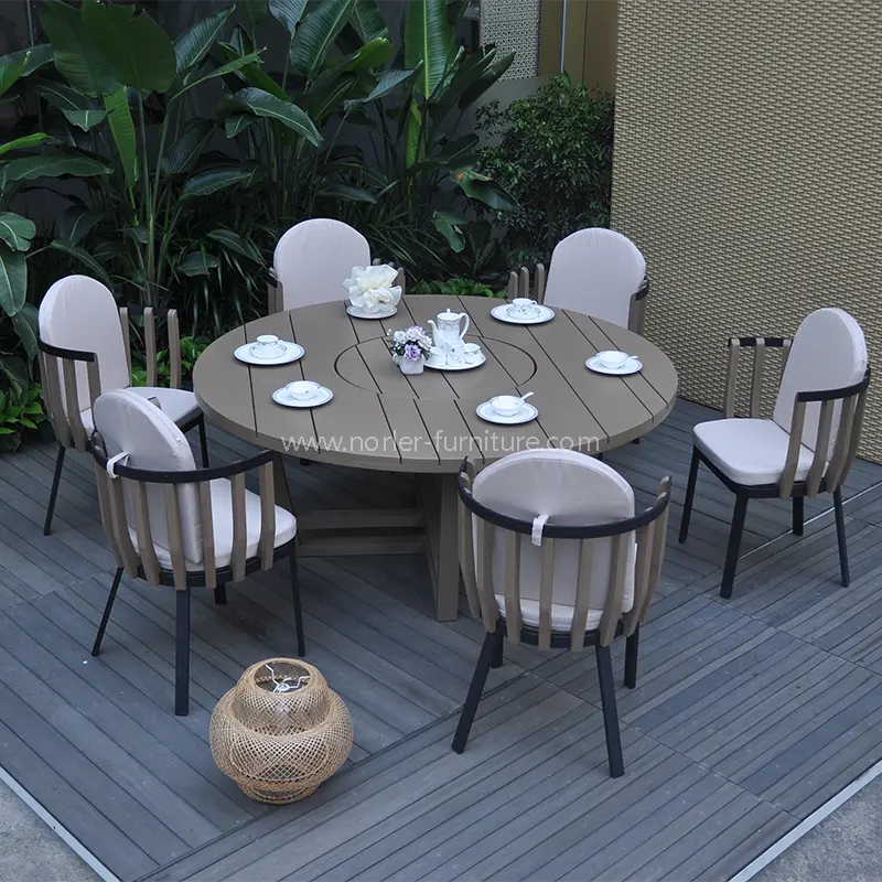 Set da sala da pranzo in legno di teak in alluminio spray esterno
