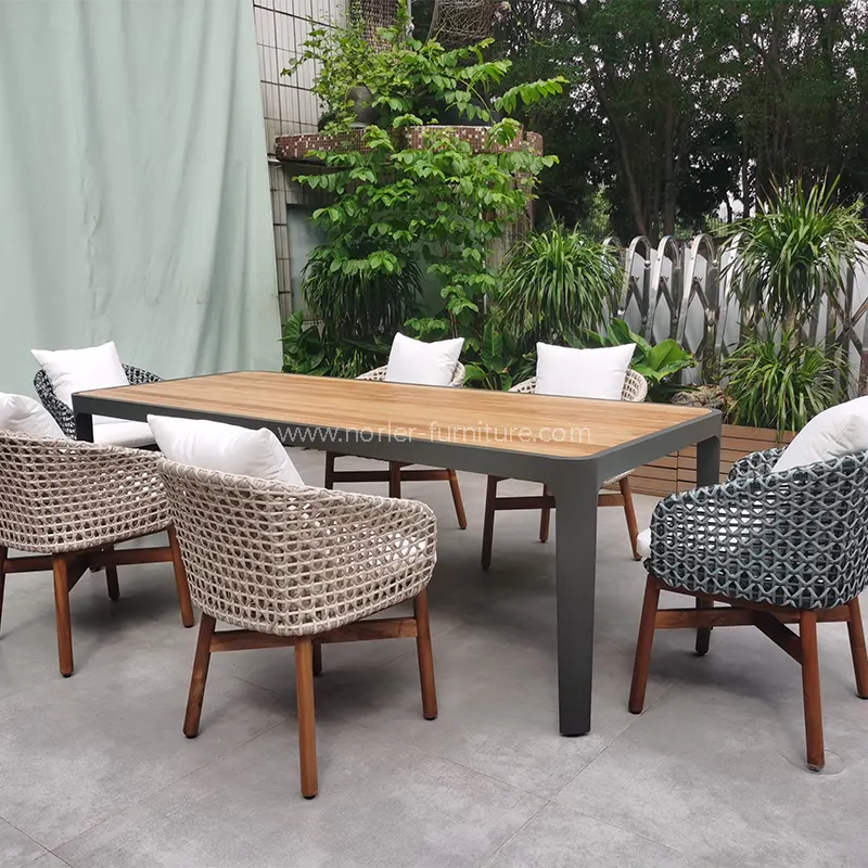 Frame di alluminio in teak all'aperto PE Rattan Dining Set